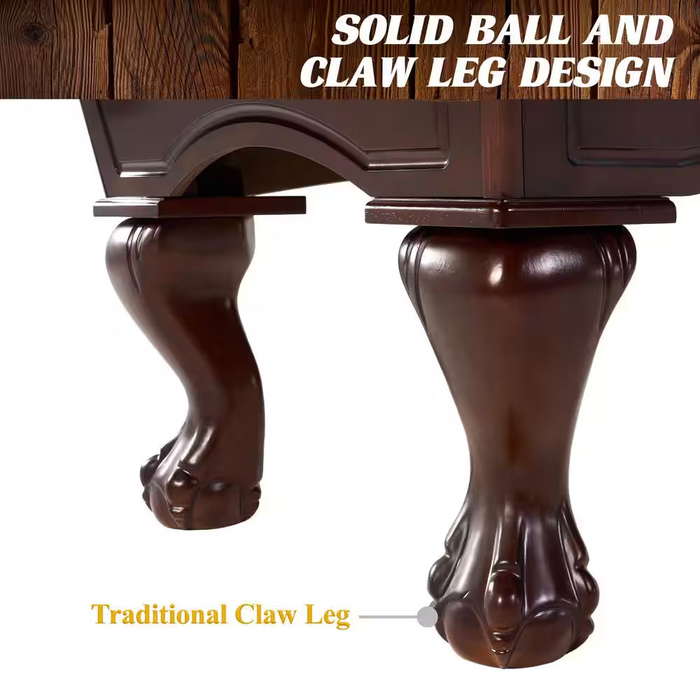 8.3-Foot Traditional Pool Table — Cherry Finish with Ball-and-Claw Legs