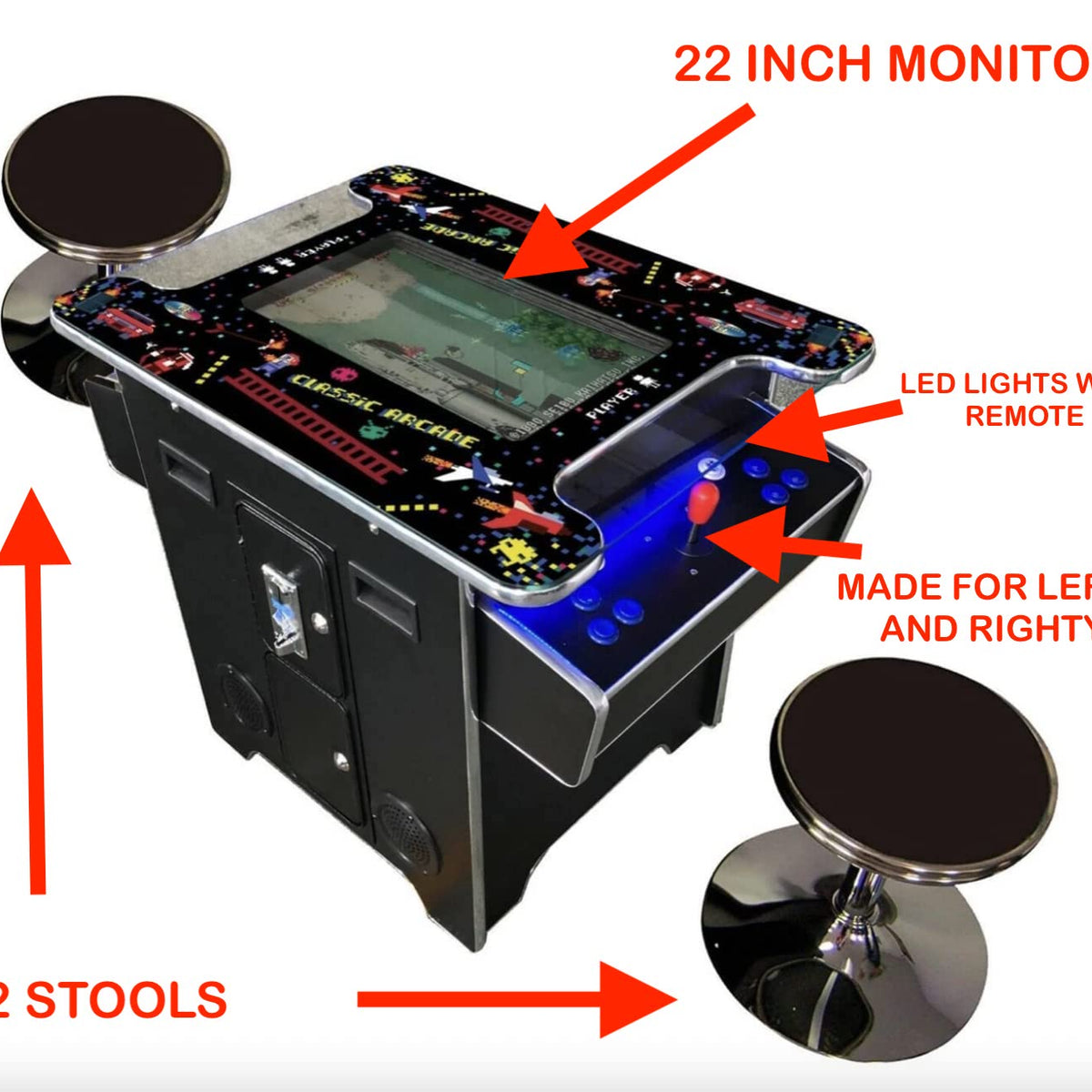 412 Arcade Commercial Cocktail Table Machine Lefty and Righty Play
