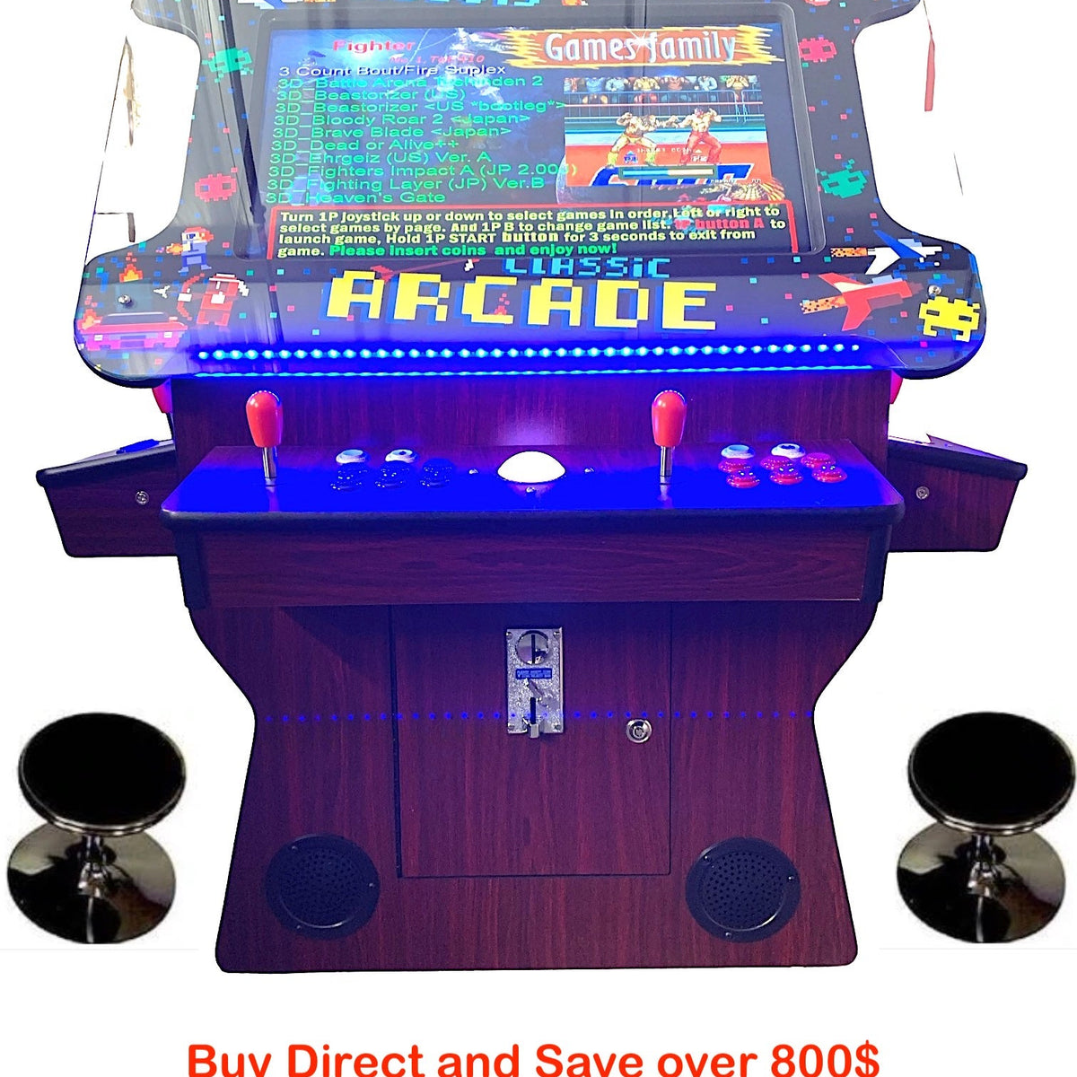 Dark Wood Cocktail Arcade Machine 3505 Games Tilt Up  Retro Multi-cade  Retro Classic Games Table