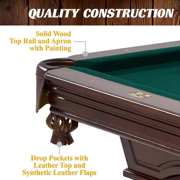 8.3-Foot Traditional Pool Table — Cherry Finish with Ball-and-Claw Legs